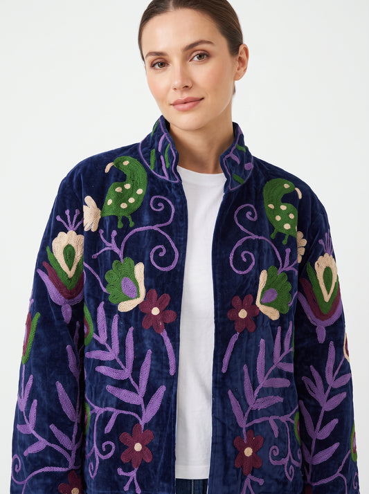 Women's 1065 Suzani Reversible Velvet Jacket – Artistic Embroidered Statement Jacket