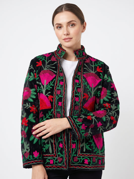 Women's Morning Breeze 1067 Suzani Reversible Velvet Jacket – Artistic Embroidered Statement Jacket