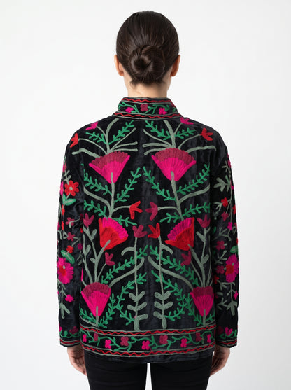 Women's Morning Breeze 1067 Suzani Reversible Velvet Jacket – Artistic Embroidered Statement Jacket