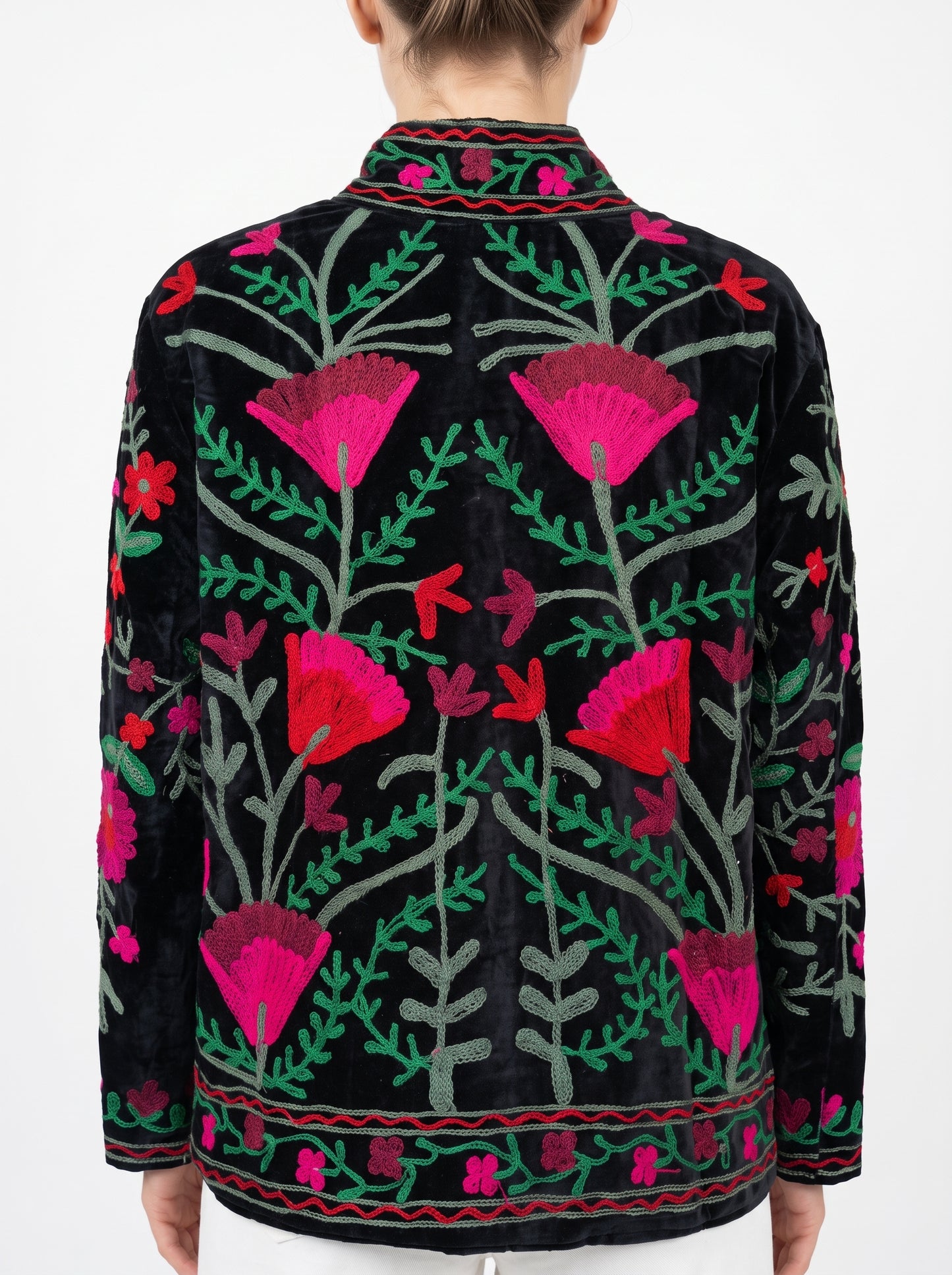 Women's Morning Breeze 1067 Suzani Reversible Velvet Jacket – Artistic Embroidered Statement Jacket