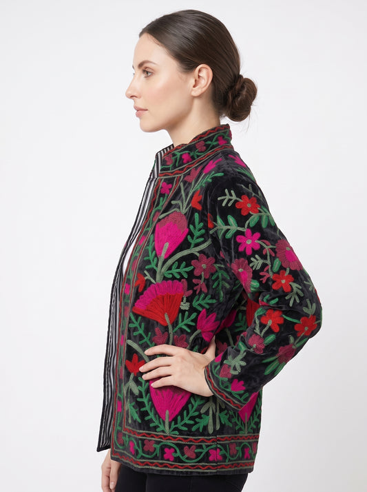 Women's Morning Breeze 1067 Suzani Reversible Velvet Jacket – Artistic Embroidered Statement Jacket
