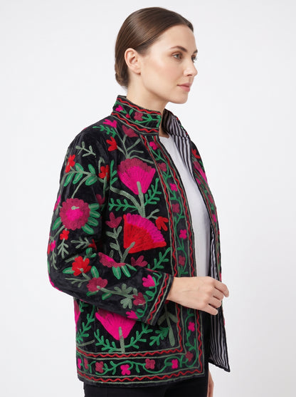 Women's Morning Breeze 1067 Suzani Reversible Velvet Jacket – Artistic Embroidered Statement Jacket