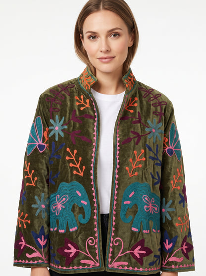 Women's Fresh Soul 1053 Suzani Reversible Velvet Jacket – Artistic Embroidered Statement Jacket