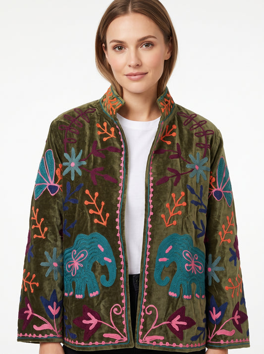 Women's Fresh Soul 1053 Suzani Reversible Velvet Jacket – Artistic Embroidered Statement Jacket