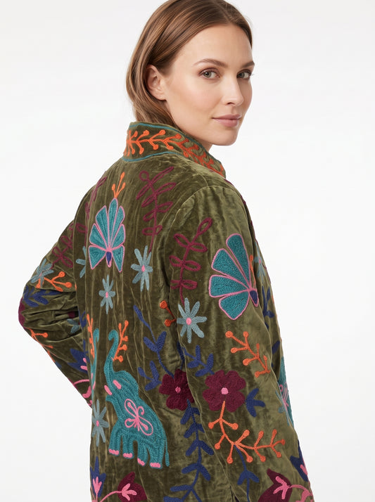 Women's Fresh Soul 1053 Suzani Reversible Velvet Jacket – Artistic Embroidered Statement Jacket