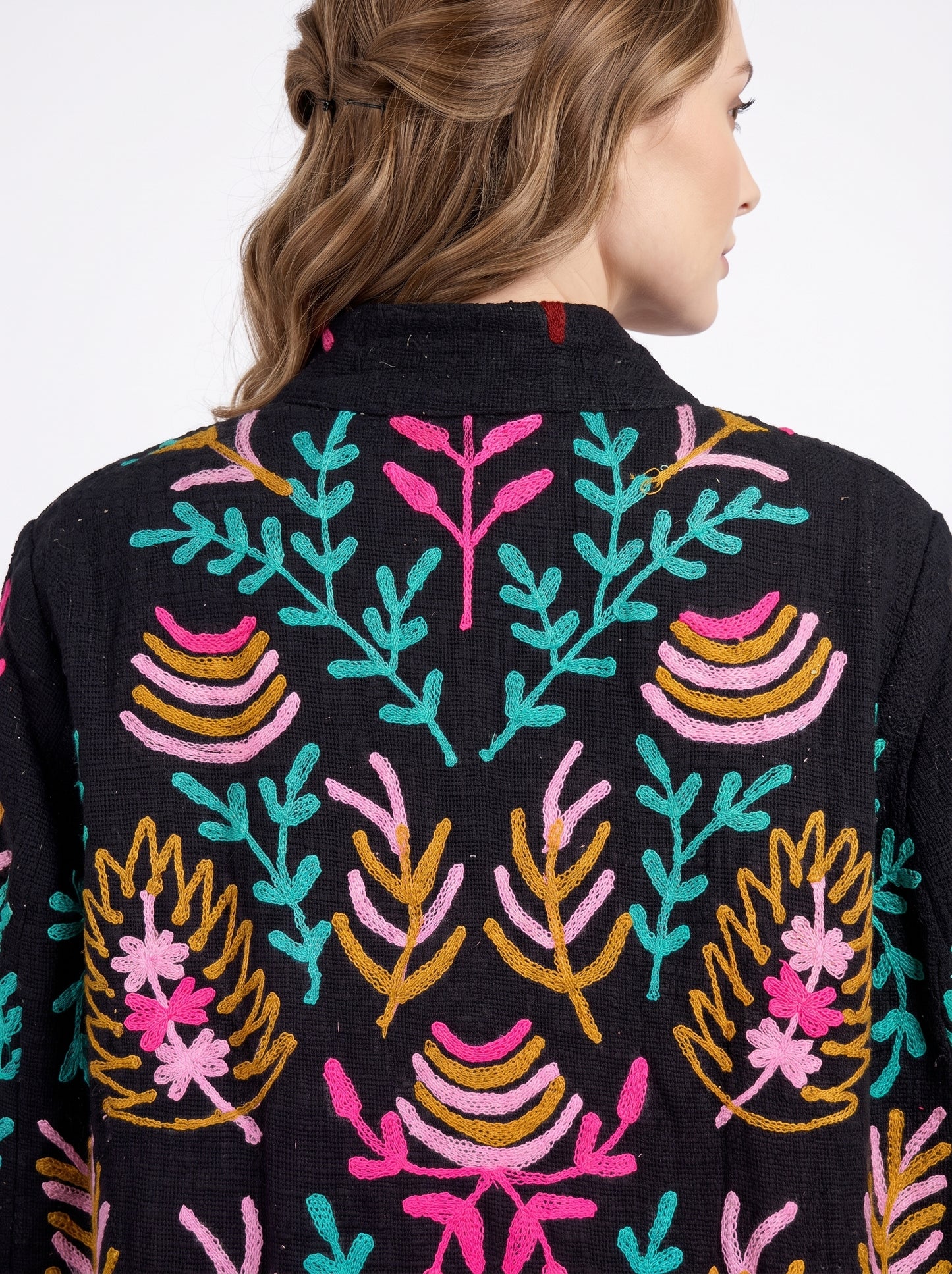 Women's Black Vine 1060 Suzani Reversible Velvet Jacket – Artistic Embroidered Statement Jacket
