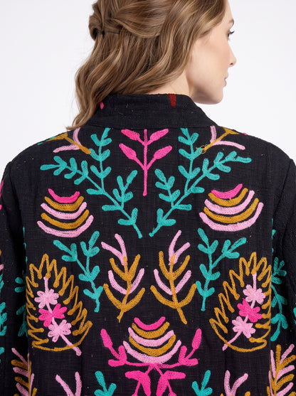 Women's Black Vine 1060 Suzani Reversible Velvet Jacket – Artistic Embroidered Statement Jacket
