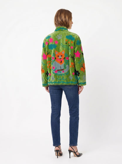 Women's Green Classic 1027 Suzani Reversible Velvet Jacket – Artistic Embroidered Statement Jacket