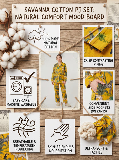 Women's Yellow Safari Print Cotton Night Suit Set – Elegant Two Piece Pajama Set