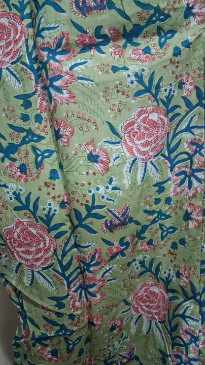Green Pink Blossom Women's Cotton Kimono | 3/4 Sleeves