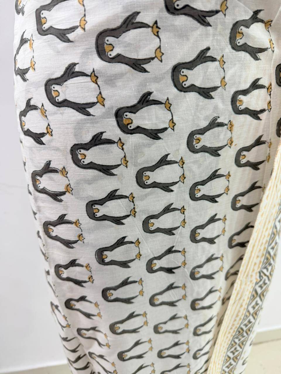 Cute Penguin Beach Handblock Sarong - Beach Cover