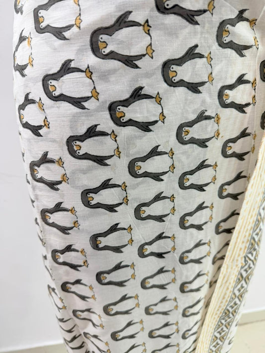 Cute Penguin Beach Handblock Sarong - Beach Cover