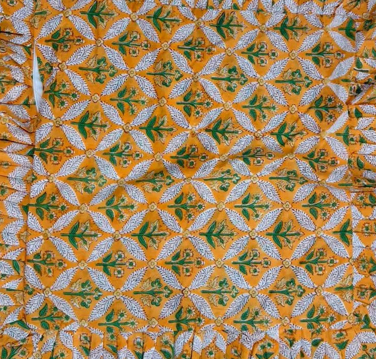 Yellow Floral Hand Block Printed Cotton Cushion Cover  Set of 5 – 18x18