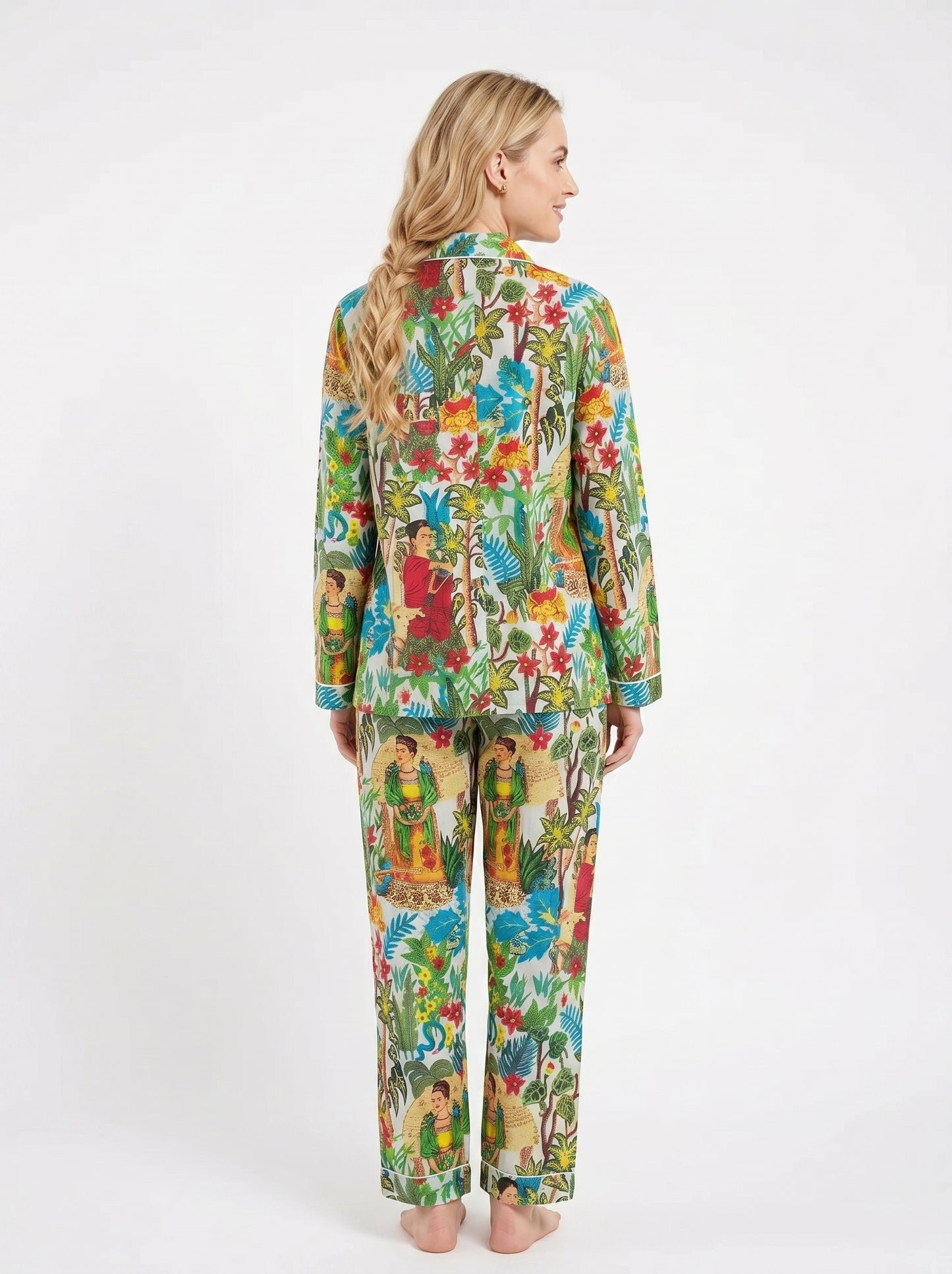 Women's White Farida Print Cotton Night Suit Set – Two Piece Pajama Set