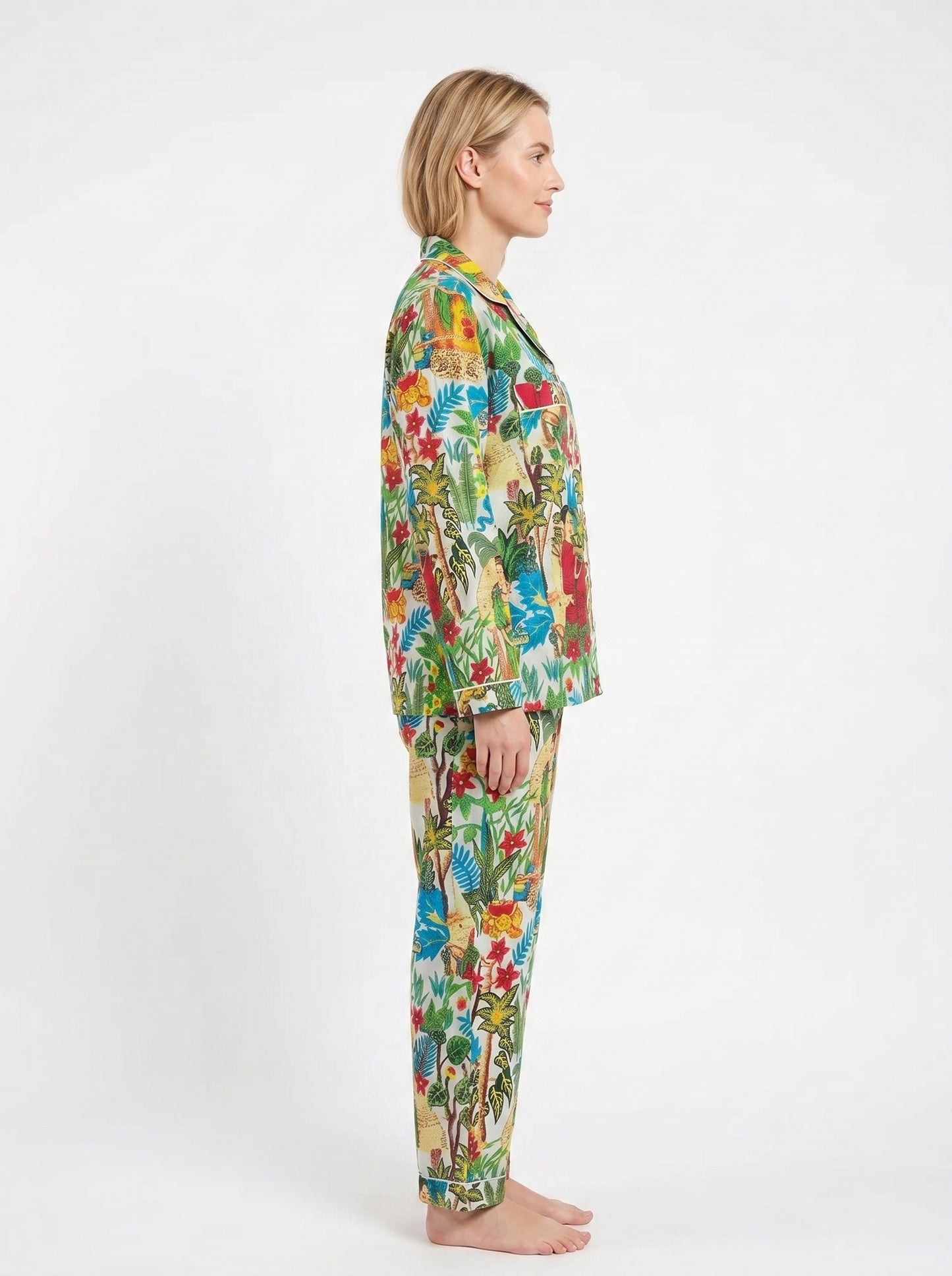 Women's White Farida Print Cotton Night Suit Set – Two Piece Pajama Set