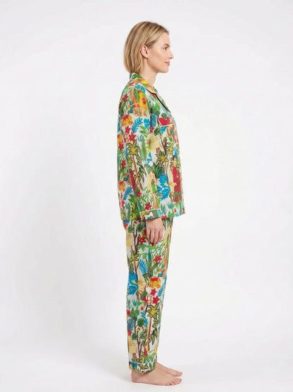 Women's White Farida Print Cotton Night Suit Set – Two Piece Pajama Set