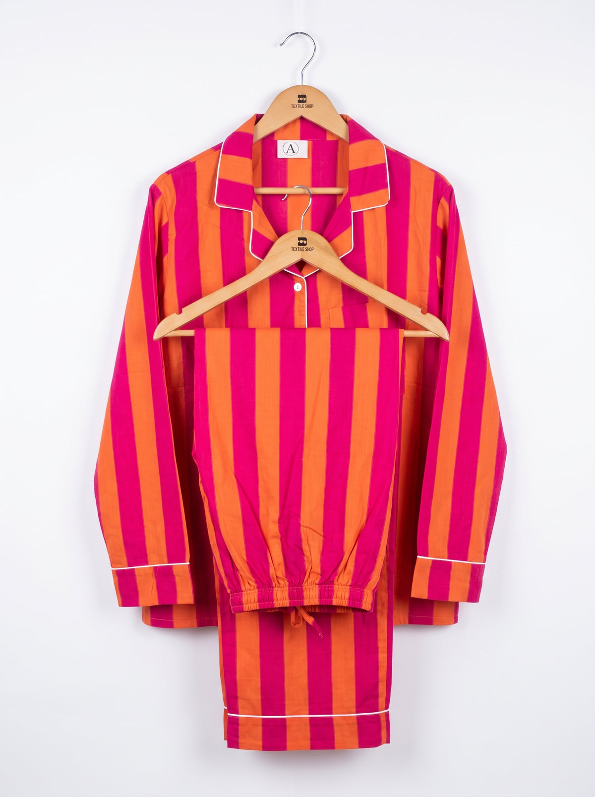Women’s Orange Stripes – Elegant Two Piece Cotton Pajama Set