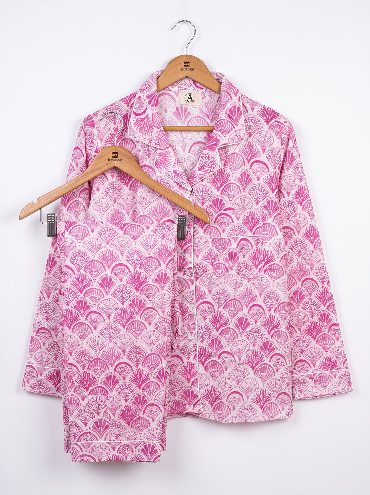 Women’s Pink Shell – Elegant Two Piece Cotton Pajama Set