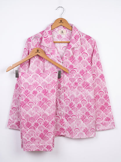 Women’s Pink Shell – Elegant Two Piece Cotton Pajama Set