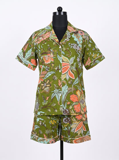 Women’s Green Crimson – Elegant Two Piece Short Pajama Set