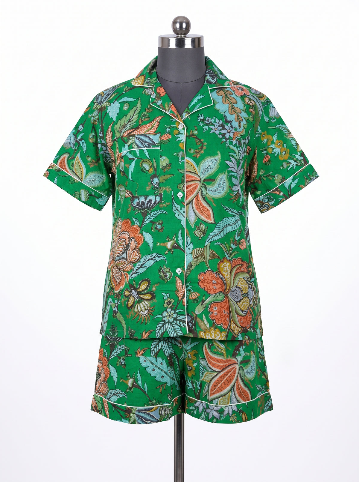 Women’s Bright Green Crimson – Elegant Two Piece Short Pajama Set