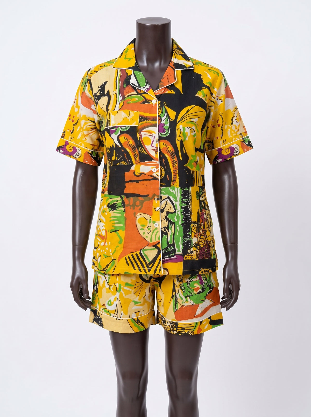 Women’s Yellow Abstract – Elegant Two Piece Short Pajama Set