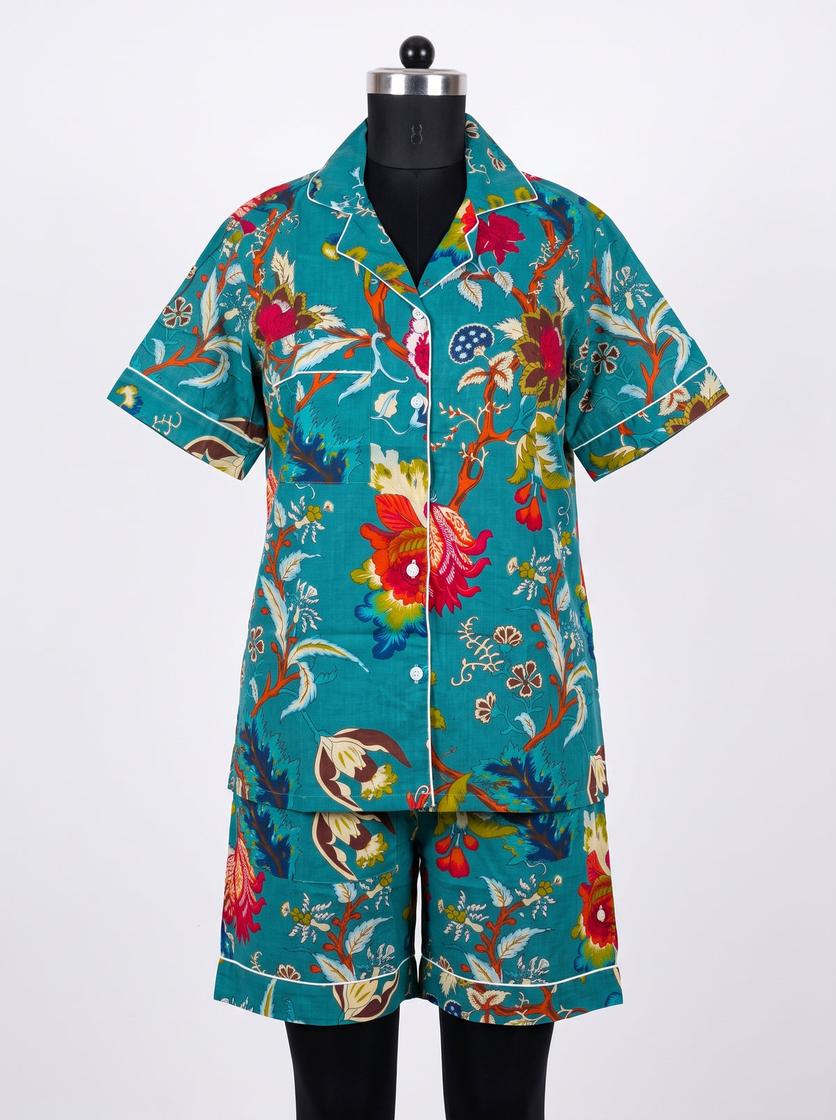 Women’s Teal Crimson – Elegant Two Piece Short Pajama Set