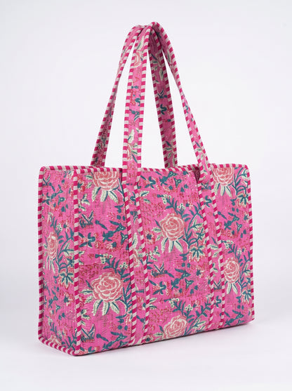 Pink Bloom Riot -  Tote & 3 Pouch Set 19X15