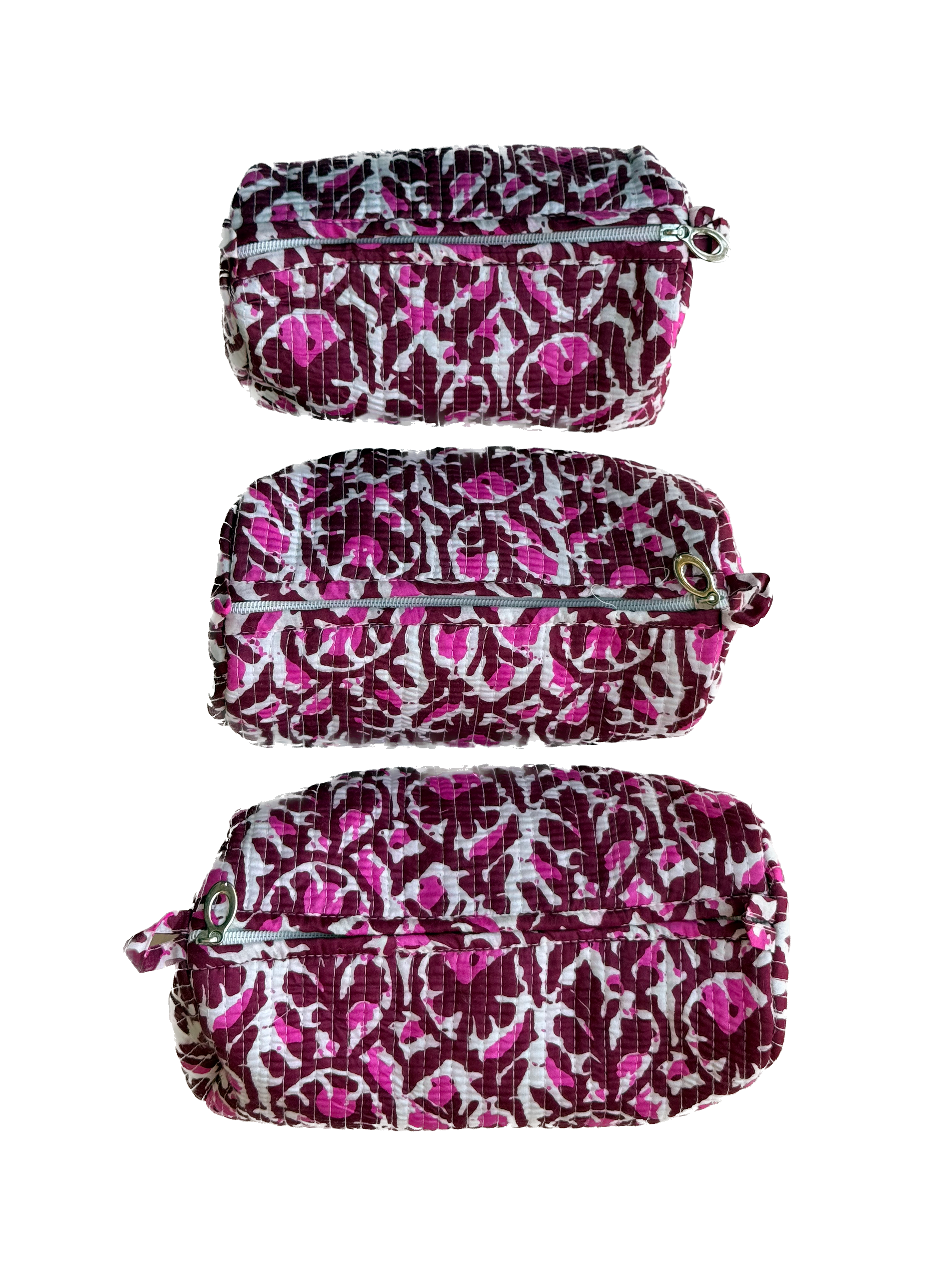 Pink Maroon Floral – Quilted Utility Pouch Pack of 3