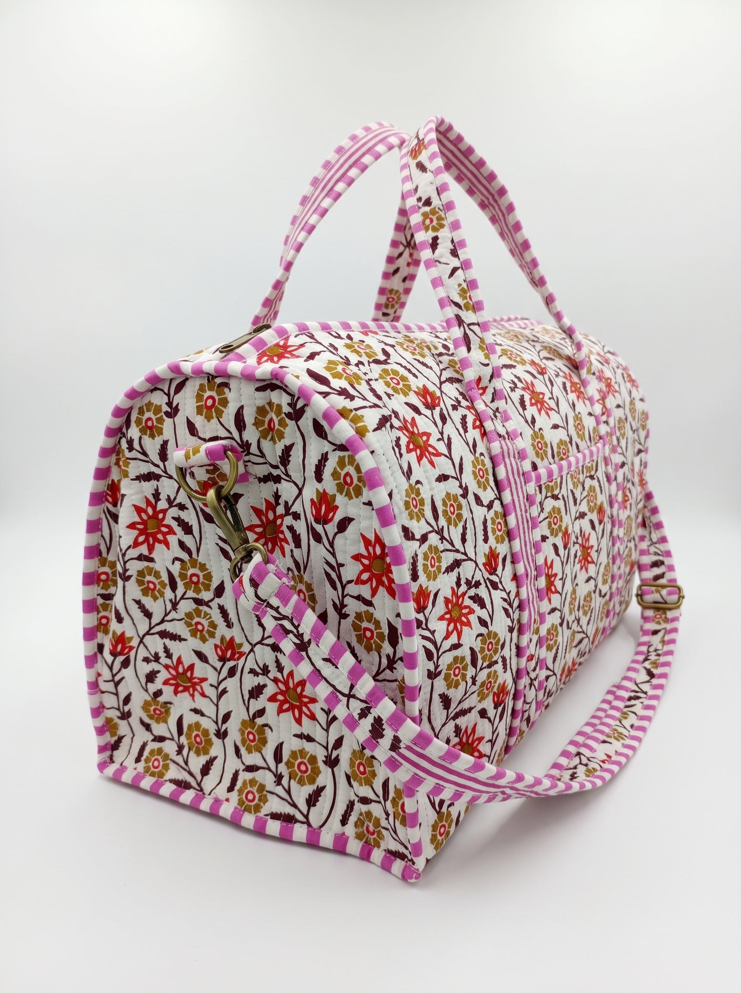 Mini Floral Print -1 Quilted Cotton Duffle Bag – Lightweight Travel Weekender