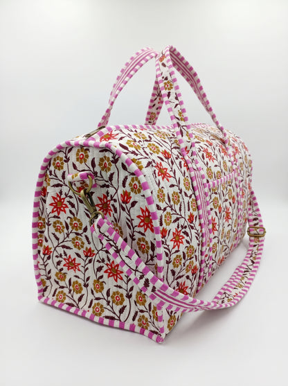 Mini Floral Print -1 Quilted Cotton Duffle Bag – Lightweight Travel Weekender