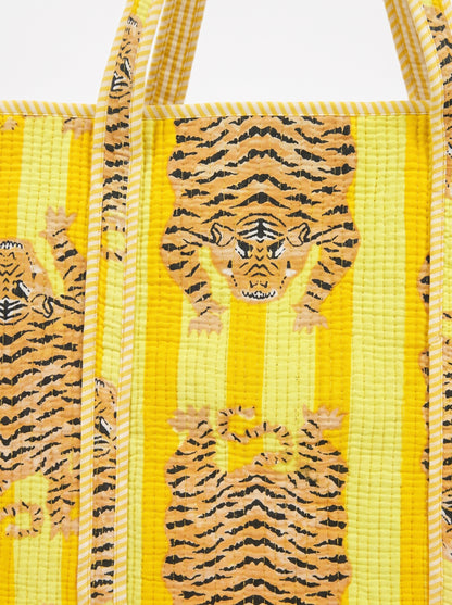 Yellow Stripes Tiger Tibetan  – Wander Tote Bag 18x18