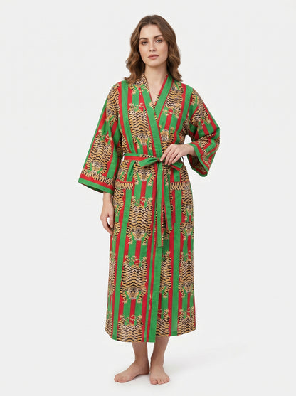 Tiger Red-Green Stripes – Women’s Cotton Kimono