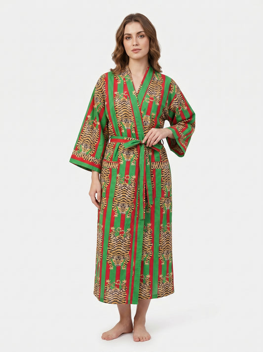 Tiger Red-Green Stripes – Women’s Cotton Kimono
