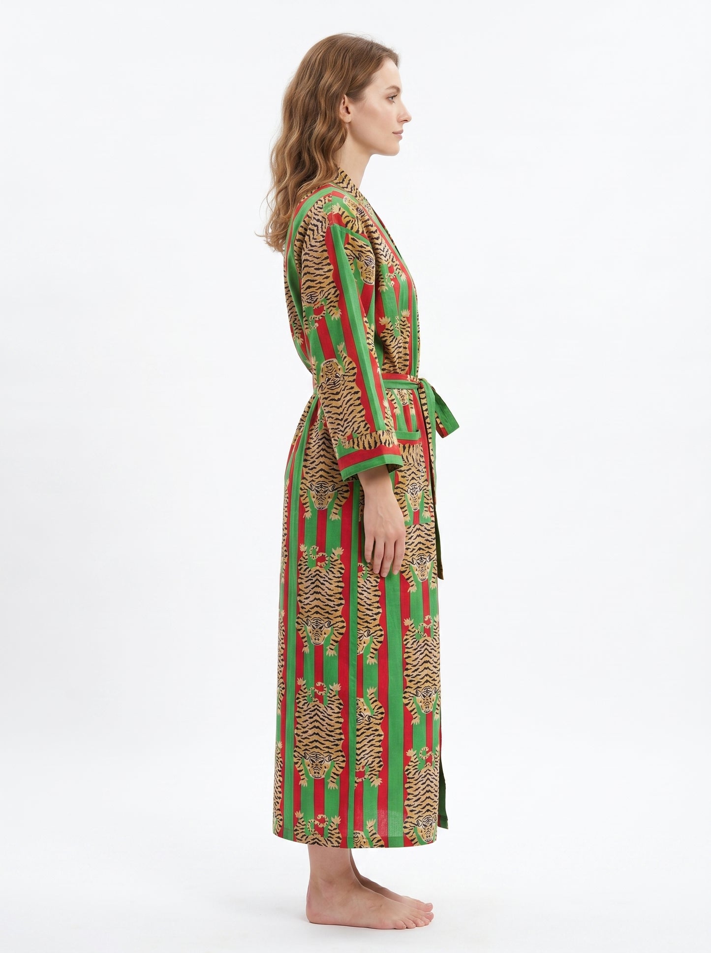 Tiger Red-Green Stripes – Women’s Cotton Kimono