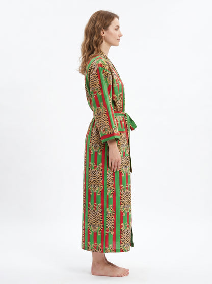 Tiger Red-Green Stripes – Women’s Cotton Kimono