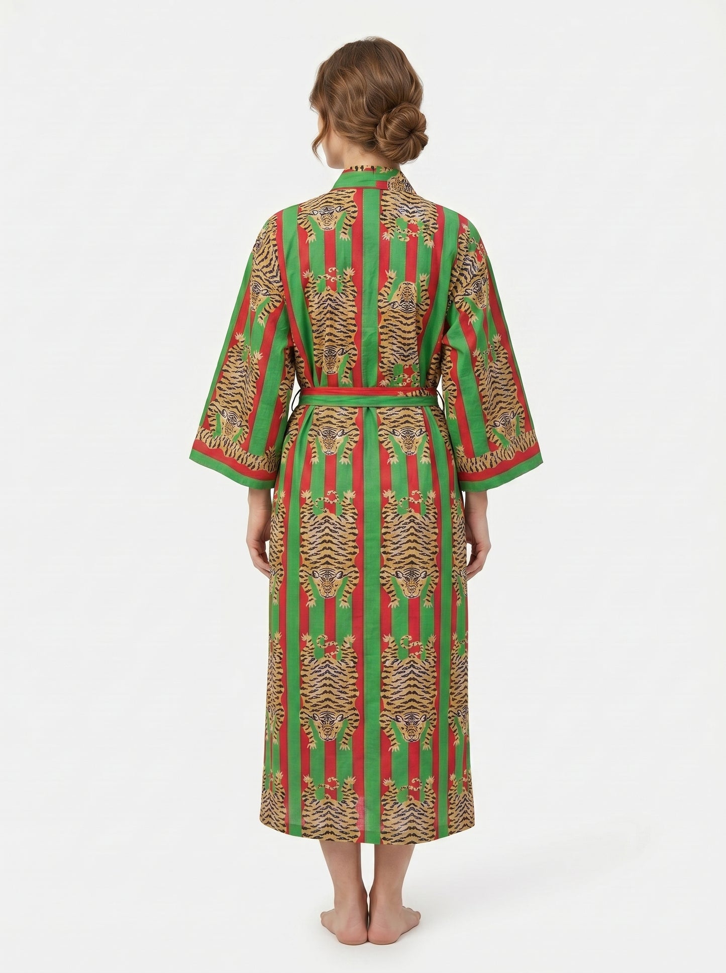 Tiger Red-Green Stripes – Women’s Cotton Kimono