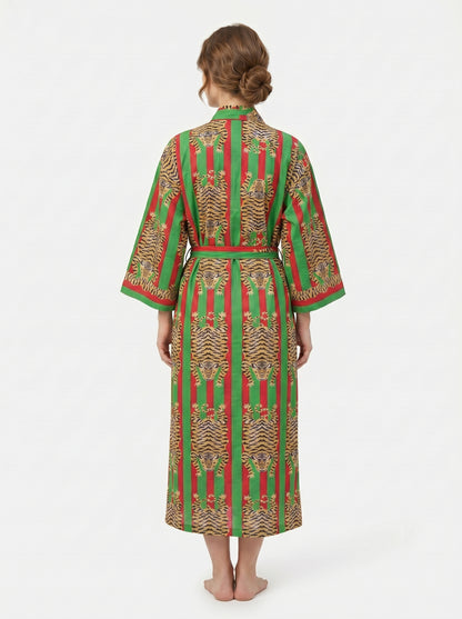 Tiger Red-Green Stripes – Women’s Cotton Kimono