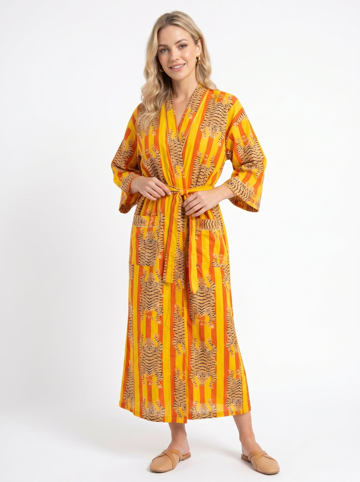 Tiger Yellow-Orange Stripes – Women’s Cotton Kimono