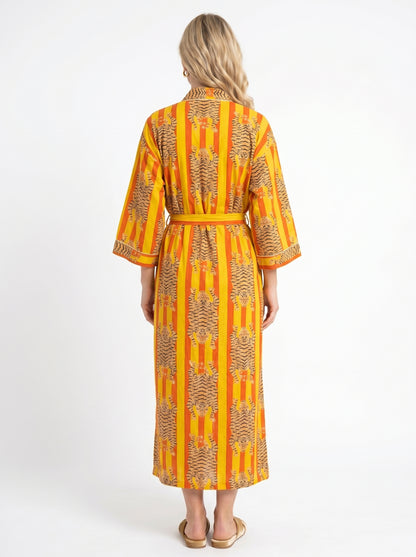 Tiger Yellow-Orange Stripes – Women’s Cotton Kimono