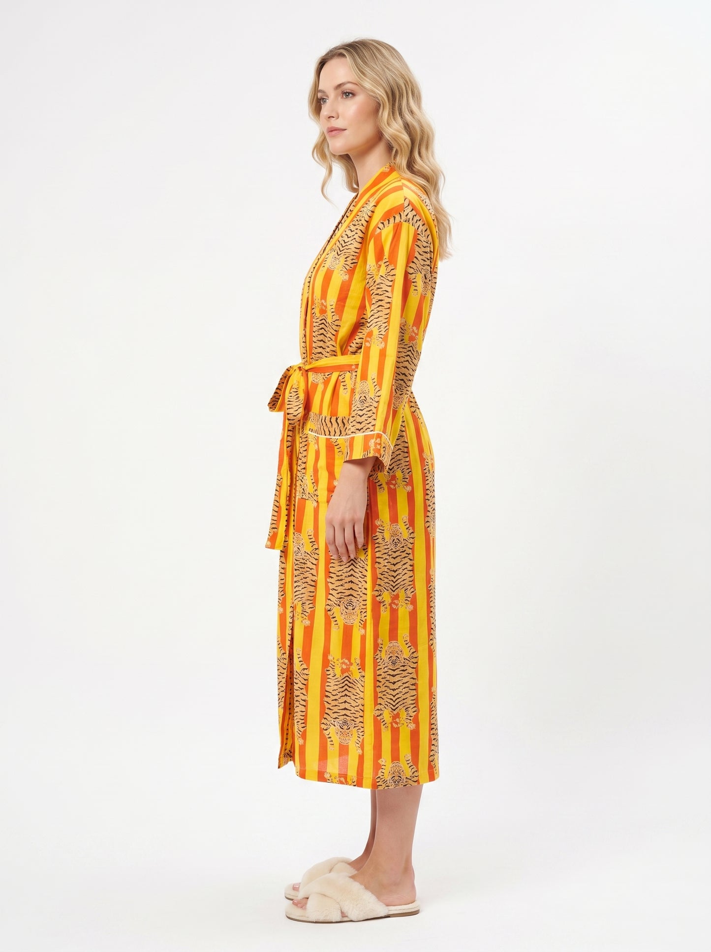 Tiger Yellow-Orange Stripes – Women’s Cotton Kimono