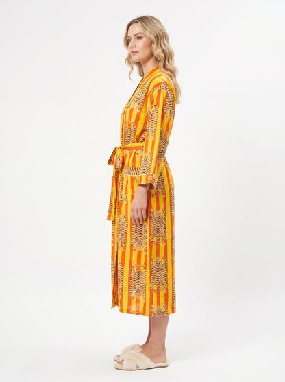 Tiger Yellow-Orange Stripes – Women’s Cotton Kimono