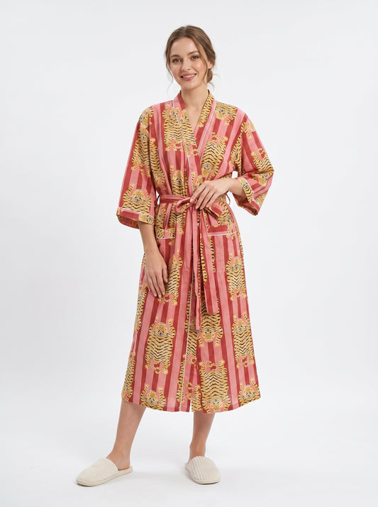 Tiger Maroon Stripes  – Women’s Cotton Kimono