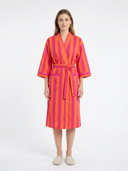Orange Stripes – Women’s Cotton Kimono