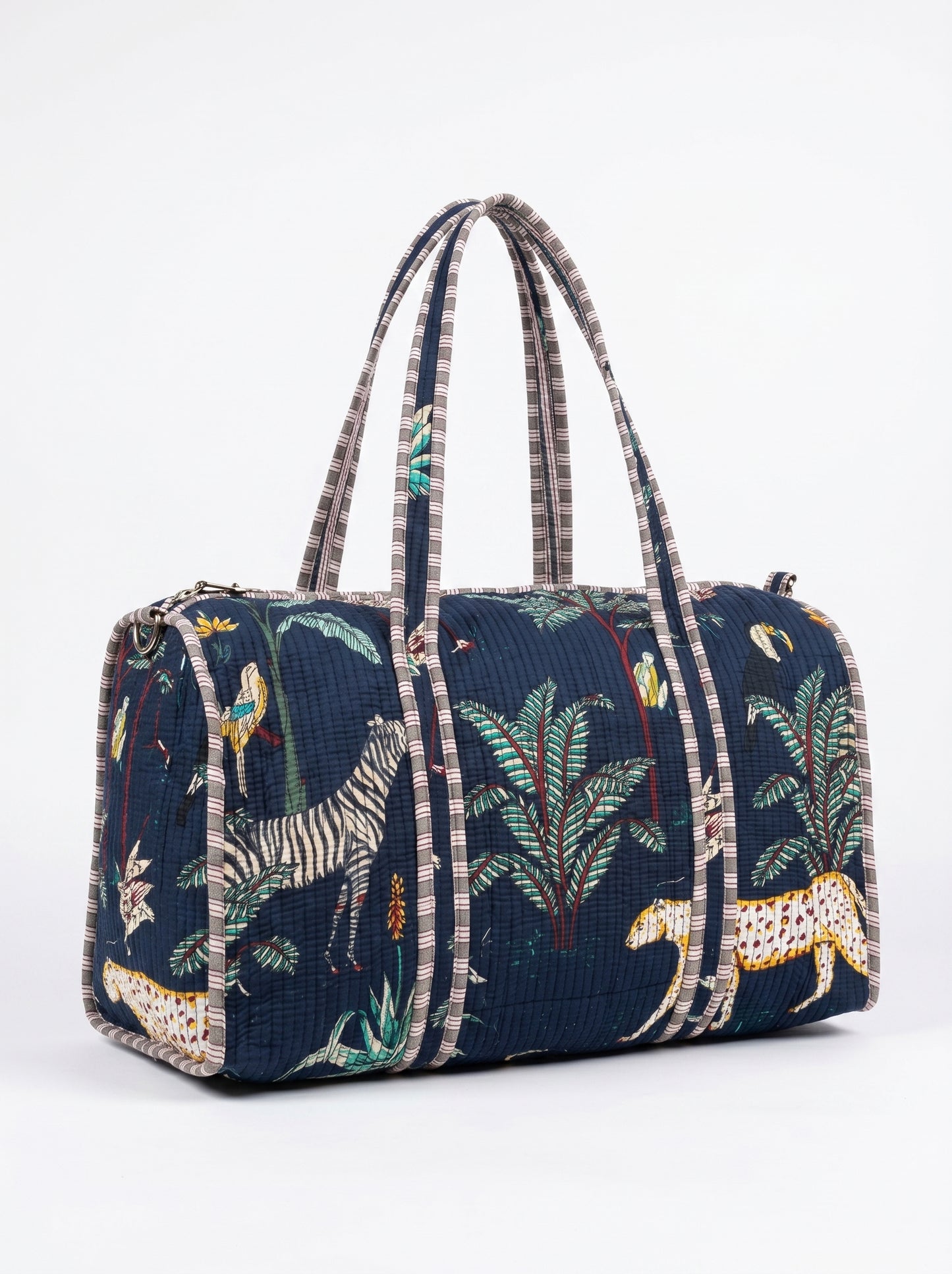 Navy Blue Safari Quilted Cotton Duffle Bag – Lightweight Travel Weekender