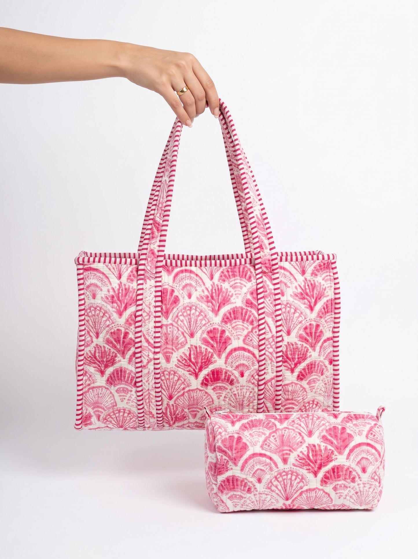 Pink Shell - Quilted Tote & Pouch Set
