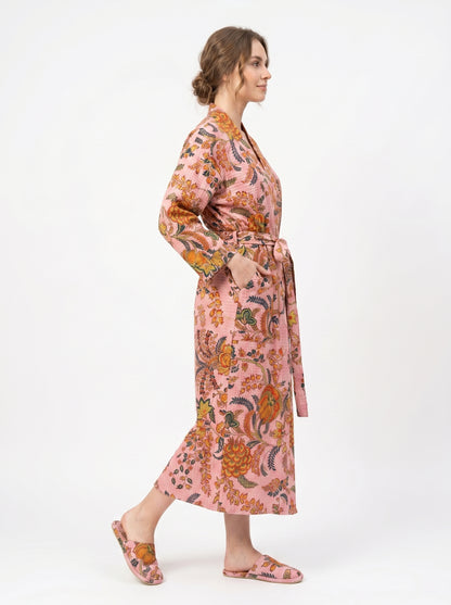 Pink Dream Vine Waffle Bathrobe – Luxury Spa Robe