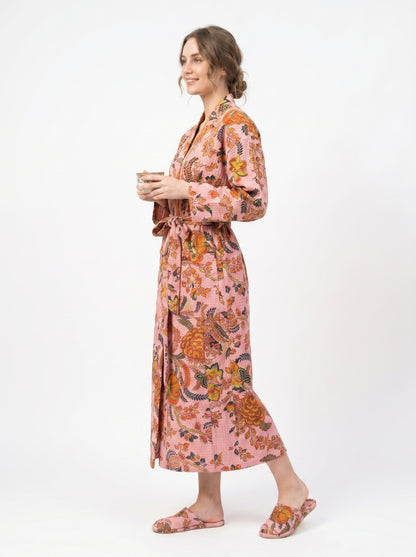 Pink Dream Vine Waffle Bathrobe – Luxury Spa Robe