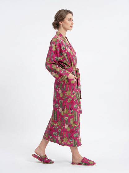 Cute Pink Cactus Plum Waffle Bathrobe – Luxury Spa Robe