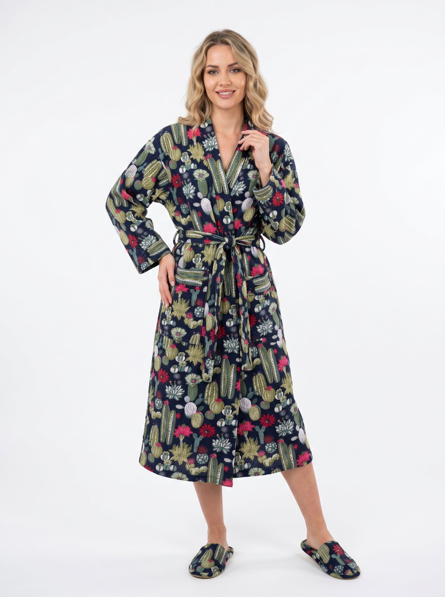 Cute Black Cactus Plum Waffle Bathrobe – Luxury Spa Robe